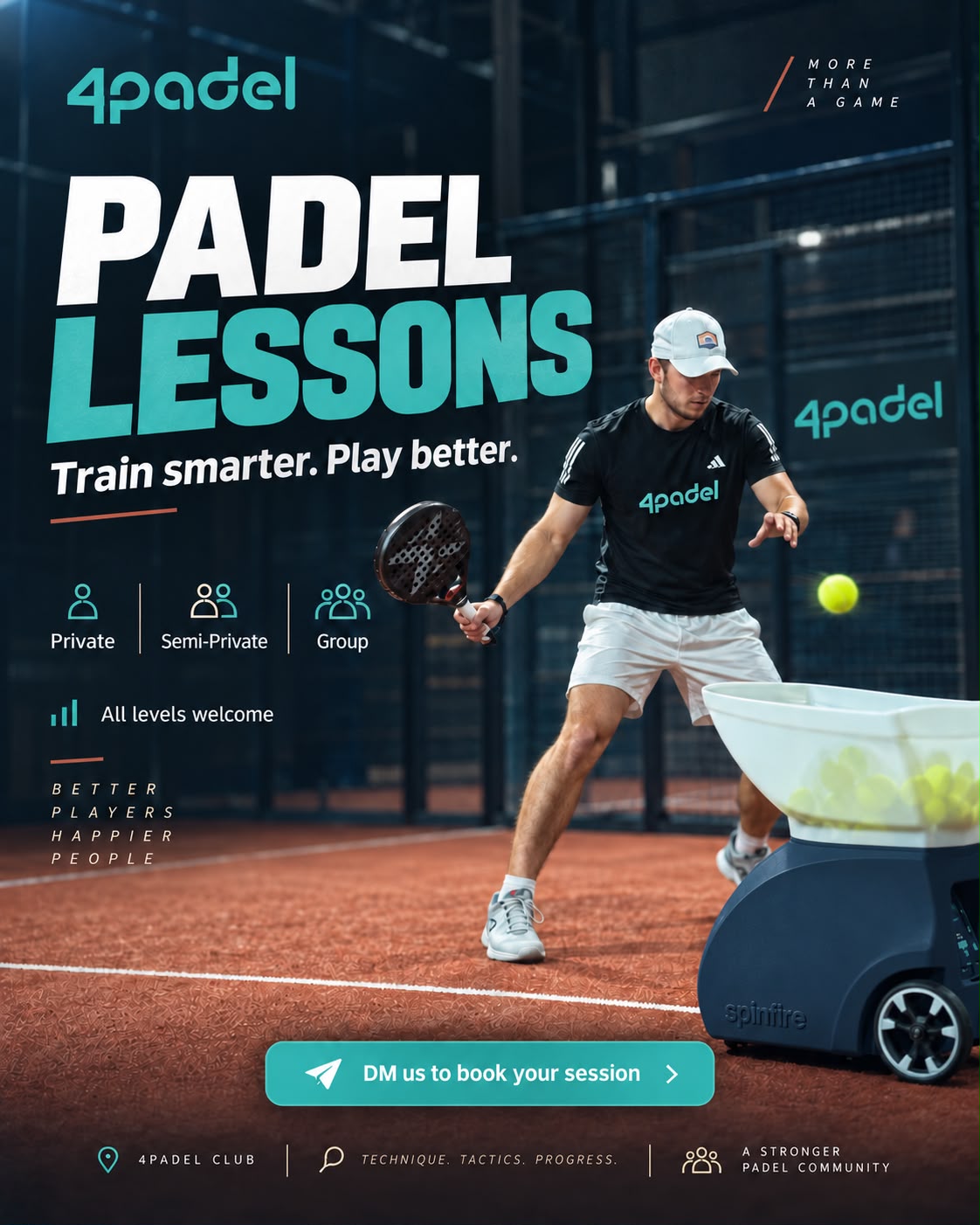 A coach feeding balls during a padel lesson at 4PADEL